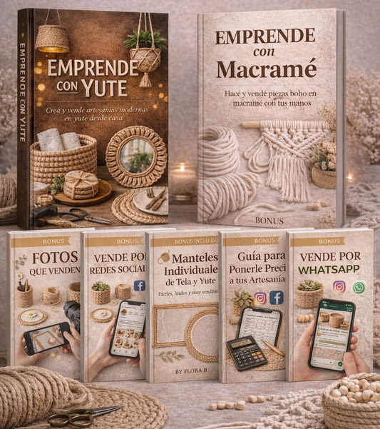 (2x1) Emprende Con Yute Y Macramé: Libros Digitales paso a paso + Videos + 5 Bonos de Regalo